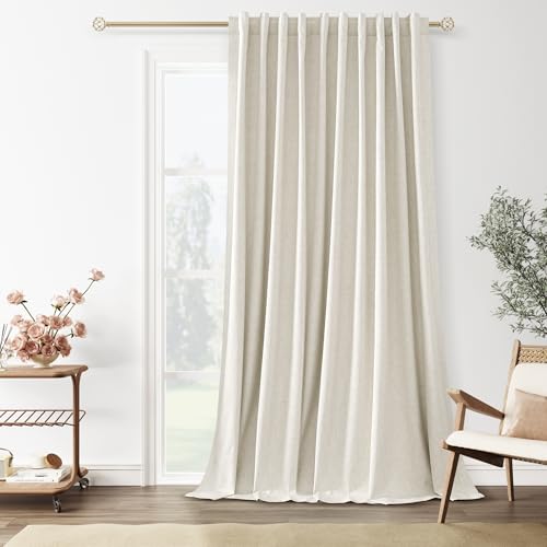 Guken Cream Linen Blackout Curtains 70 Inch Wide by 108 Inch for Living Room Bedroom Back Tab Thermal Insulated 100% Black Out Room Darkening Window Curtains Natural,1 Panel