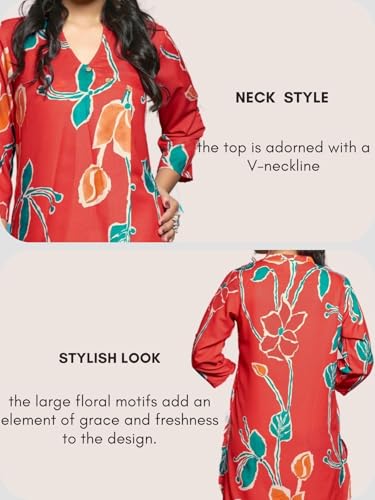 Image of DHRUVI TRENDZ Co Ord Set for Women Stylish | Ethnic Short Kurti for Women | Stylish Summer Printed Kurta Sets for Woman | A-Line Dress for Woman | 3 /4 Sleeve Top with Relaxed Fit Pant