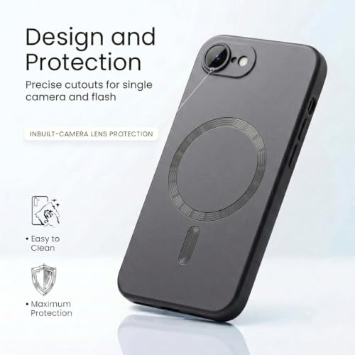 Image of amazon basics Premium Mag-Safe Case for iPhone 16E | Shockproof & Anti-Scratch Cover | Soft Silicone with Wireless Charging | Camera Lens Guard - Gray