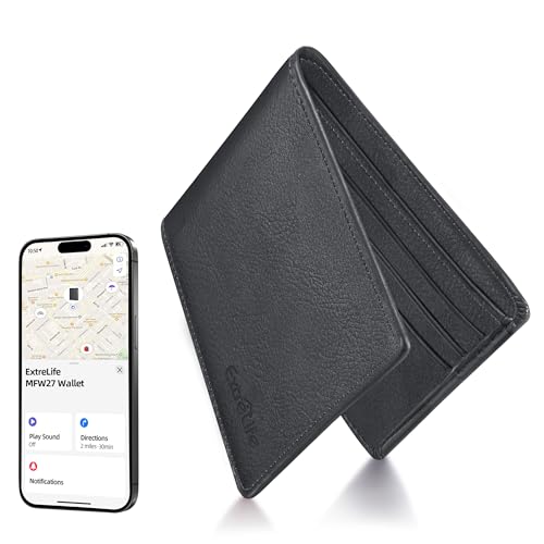 Image of Wallet for Men, Built-in Bluetooth Tracker with Apple Find My (iOS Only), RFID Blocking Bifold Mens Air Tag Wallet with GPS Tracker, Rechargeable Wallets Finder, Gift for Him, Midnight Black