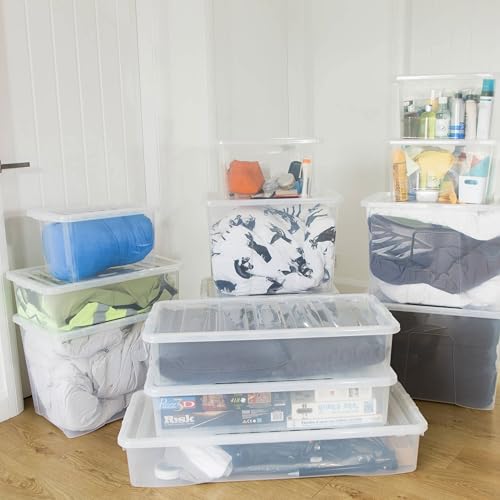#11 AUFBEWAHRUNGSBOX - für 36 DVDs - Aufbewahrungsbox mit Deckel 1 Stück - 60x20x25cm - transparent klar - stapelbar - Kunststoff Box Stapelkiste Unterbettkommode Büro