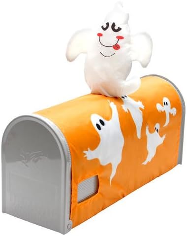 3D HALLOWEEN MAILBOX COVER ORANGE WITH WHITE GHOSTS OUTDOOR INDOOR MAIL BOX DECORATION