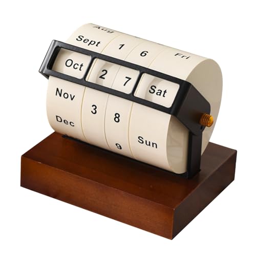 Calendrier de bureau perpétuel rotatif en bois noble pour une organisation élégante et durable