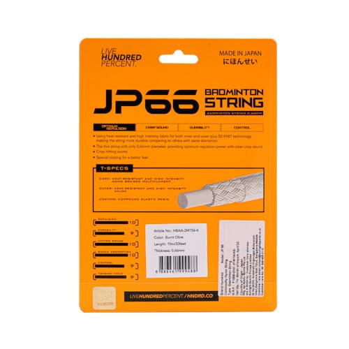 Image of Hundred JP 66 Badminton String | 0.66 mm High Repulsion & Control | Premium Hitting Sound & Shock Absorption | Durable Multi-Filament Nylon
