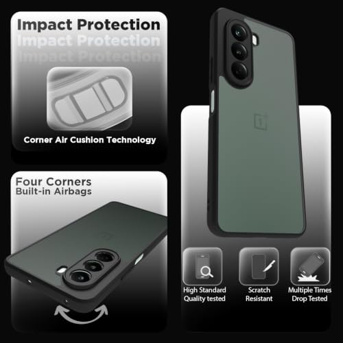 Image of RIGGEAR Shockproof Sleek Hybrid Armor Back Cover Case for OnePlus Nord CE6 Lite 5G / Nord CE 6 Lite 5G (Smoke Black Matte PC + Black TPU Bumper)
