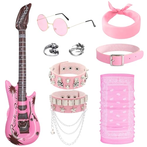 Kyndara 9Pcs Rock Star Punk Gothic Costume Set, Rocker Fancy