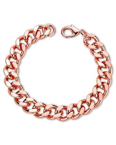 BioMag Cuban Link Bracelet for Men 7.5/8.3/9 Length Copper Mens Curb Chain Wrist Bracelets Miami Hip Hop Jewelry for Men Women 5mm/8mm/12mm Wide (Rose gold-12mm 9Inches)