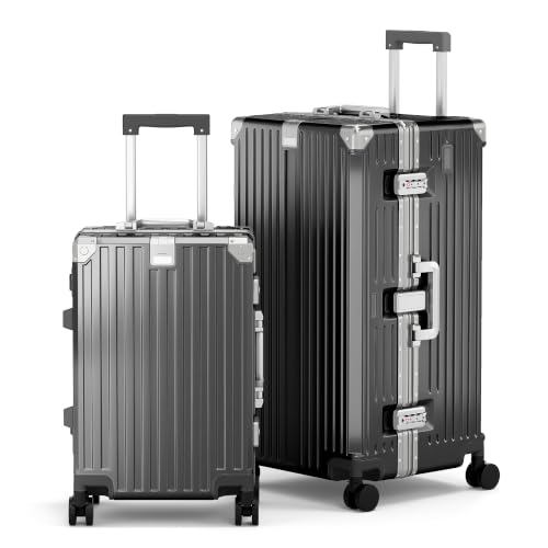 Image of ALPHA CAMP 2-Piece Luggage Set, 20 Inch Carry-On & 28 Inch Trunk Luggage | Aluminum Frame Zipperless 3-Layer PC Suitcase Set with TSA Lock,Charging Port,Cup Holder for Business & Holiday Travel