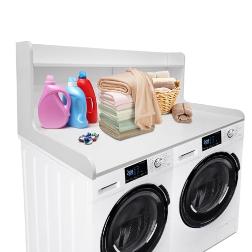 GarveeHome 2-Tier Washer Dryer Countertop, Wood Laundry Countertop with 2.75" H Edge Rails, Waterproof Washer Dryer Cover with Anti-Slip Pads for Laundry Room Organization and Storage
