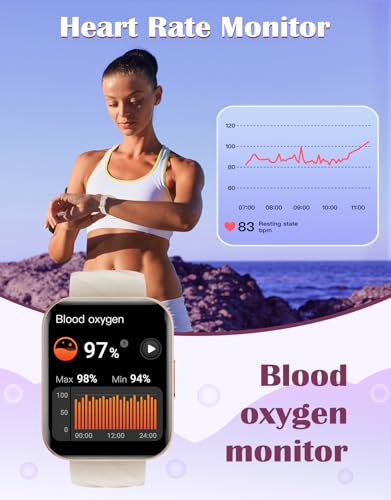 Image of RUIMEN Smart Watches for Women Men (Answer /Make Calls) Compatible with iPhone /Android Phones, 1.85 inch HD Screen Fitness Tracker Heart Rate Monitor 100+ Sports Tracker Watch Waterproof (Milky White)