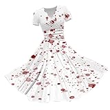 Women's Cute Halloween Print V Neck Party Dress Swing Short Sleeve Plus Size A Line Dress Elegant Plus Size Sundress