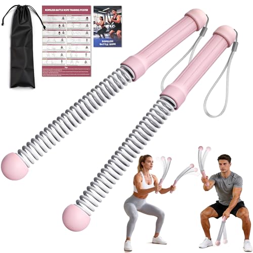 Weighted Ropeless Battle Ropes Heavy Duty Portable Cordless Battle Rope for Home Gym with Poster Cordless Battle Rope with Storage Bag for Strength Training Fitness Equipment for Men & Women(Pink)