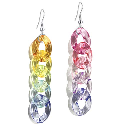 DAMLENG Funny Lightweight Resin Rainbow Chain Dangle Drop Earrings Fashion Unique Acrylic Cool Weird Transparent Color Earrings for Women (Large Transparent)