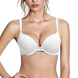 Pushlus Push Up Dick Gepolsterte Plunge Bügel T-Shirt Spitze BH Lift Unterstützung für Frauen Fügen Sie eine Körbchen hinzu, Solider weißer BH, 95A