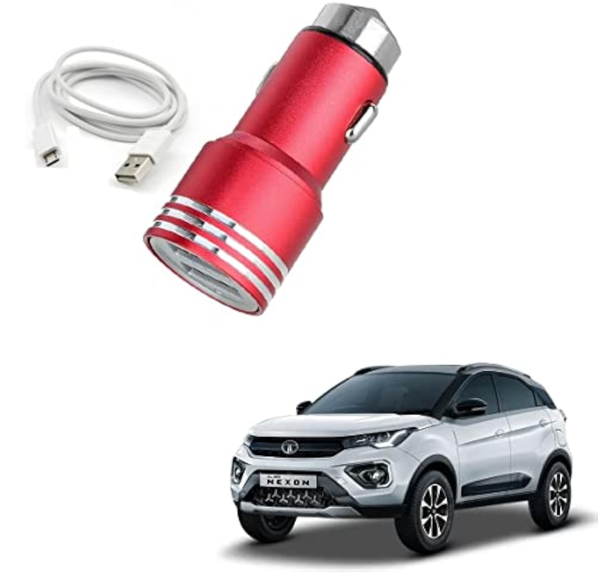 3.1 Amp Dual USB Car Charger with Micro USB Cable for Tata Nexon