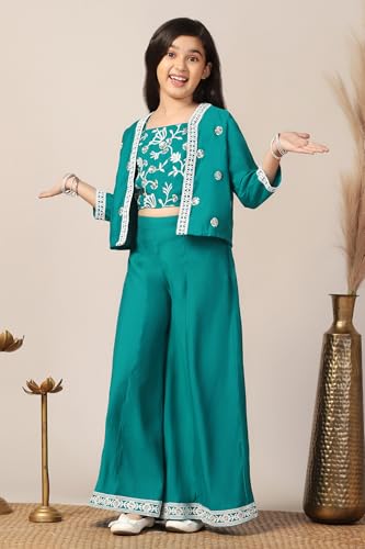Image of Fashion Dream Girl's Silk Blend Ethnic Top and Palazzo Set |Kids Salwar Suit Set|Indo Western Set