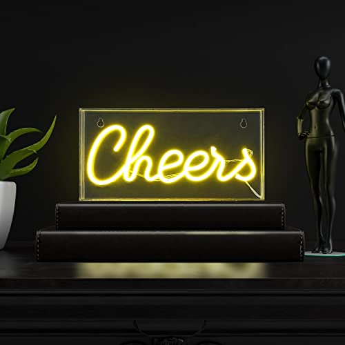 Image of JONATHAN Y 11.8 inchW x 5.9 inchH Yellow inchCheers inch LED Neon Light, USB Operated, Yellow, 147 Lumens, Acrylic Box Non-Dimmable Sign for Bar, Kitchen, Living Room, Bedroom, Dorm NEN1000A
