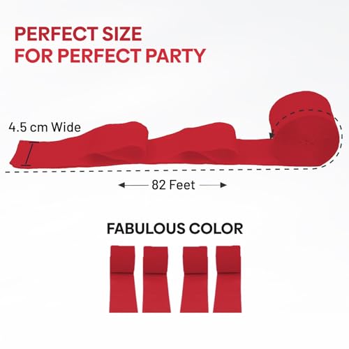 Image of 4 Red Streamers, 328ft Pack of Crepe Paper Party Decorations