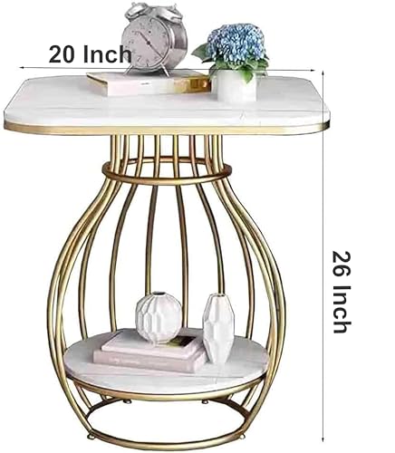 Image of Modern Side Table Corners Living Room Square Table Double Tier Sofa Side Table,Round Base Coffee Table,Portable Bedroom Nightstands Small Space (Black White 2)