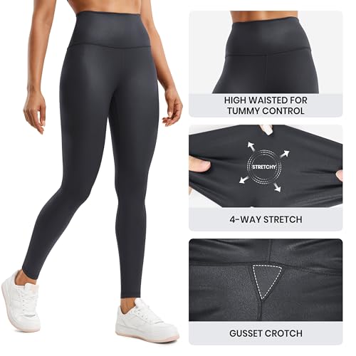 Image of CRZ YOGA Matte Faux Leather Leggings 28 inch | Extremely Soft, Gentle Compression, Casual, High Waisted, for Women