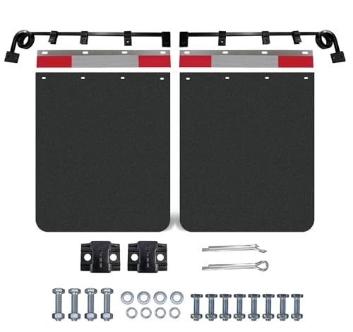 Image of Straight Bar Type Semi Trucks Mud Flap Hangers 2 coils Damping Spring with Aluminum Mud Flap Reflector Fender Reflective Tape and 24 inchx 30 inch Mud Flaps for Heavy Duty Semi Trucks Trailers