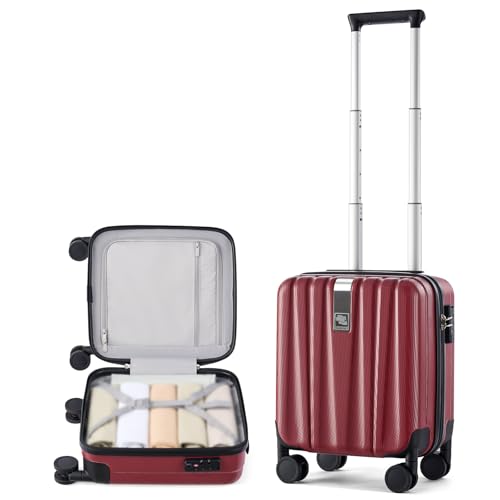 Image of Hanke 14 Inch Underseat Carry On Luggage with Wheels Hard Shell Suitcases Lightweight Small Luggage for Weekender Mini Suitcase Carry On Bag Travel Luggage for Travel Rolling Suitcase.(Burgundy)