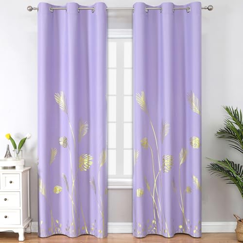 Estelar Textiler Lilac Blackout Patterned Curtains for Kids Bedroom 38Wx84L