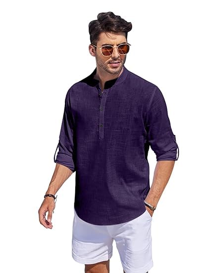 Image of Bellstone Men's Cotton Blend Solid Regular Fit Full Sleeve Short Kurta | Men's Trendy Short Kurta | Ethnic Stylish Casual Lightweight Summer Kurta for Daily and Occasion Use