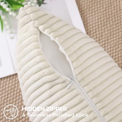 Mecatny Corduroy Decorative Throw Pillow Covers 20x20 Set of 2 for Sofa Living Room, Soft Neutral Boho Couch Pillow Covers for Home Decor, Cream White
