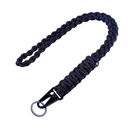 Heavy Duty Braided 550 Paracord Neck Lanyard Keychain for Men Women Outdoor Survival, Parachute Rope Necklace Keychains with HK Clip Key Ring for ID Card Badge Holder, Camera, Wallet and Keys (Black)