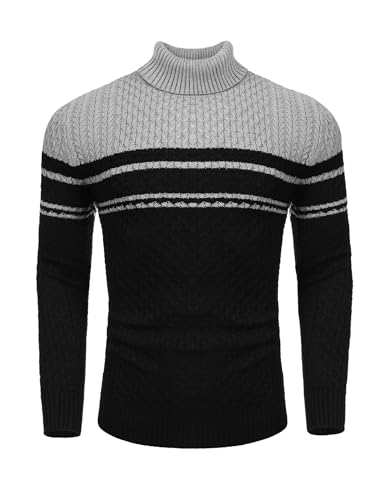 Pull col roulé homme COOFANDY tricot haut de gamme à rayures manches longues XXL
