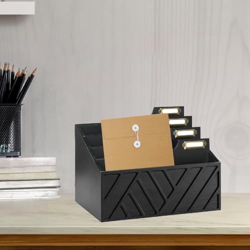 Qianly Mail Organizer, Letter Sorter Organization Accessories Desk Organizer Letter Holder Mail Sorter for Countertop Desktop Desk, Black