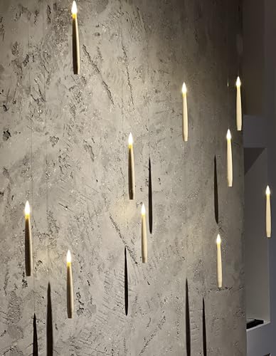 Brandsseller Set di 10 candele a LED sospese, 15 cm, con telecomando a bacchetta magica, senza fili, effetto cera, per interni, bianco crema