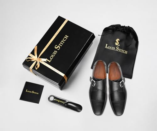 Image of LOUIS STITCH Men's Formal Shoes | Italian Leather Double Monk Strap Handcrafted | Stylish Slipon Shoes for Business, Formal, (LSRXSM)