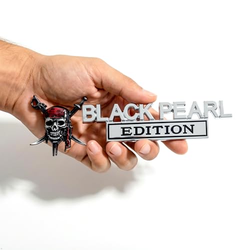 Image of 3D Metal Pirate Skull Car Emblem - Black Pearl Edition Heavy Duty Auto Badge Decal, Crossed Swords Tailgate Sticker, Waterproof Exterior Decoration for Trucks, SUVs & Off-Road Vehicles (Silver)