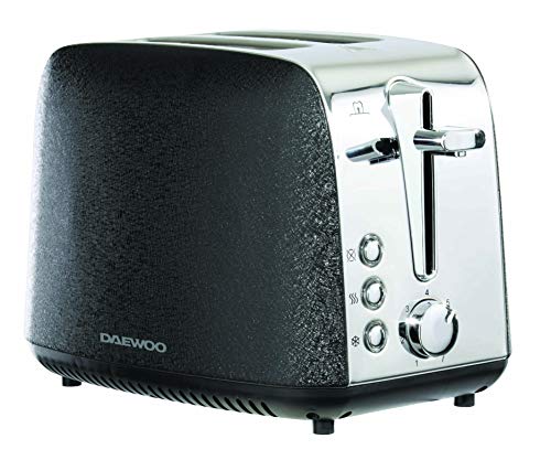 Daewoo SDA2014 Glace Noir Sparkling 2 Slice Toaster with Variable Browning Function Defrost & Cancel Controls, Slide Out Crumb Tray for Easy Cleaning, Self-Centering and Feature- (Black)