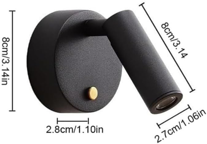 Applique da Parete Moderna per Interni, faretto cilindrico Vintage in Ferro e Alluminio, angolazione Regolabile, Ideale per Camera da Letto, Angolo Lettura, Illuminazione dimmerabi