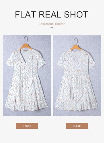 Image of Dokotoo Womens Summer Casual Boho Floral Dresses 2026 V Neck Short Sleeve Sundresses Flowy Swing A-Line Mini Dress