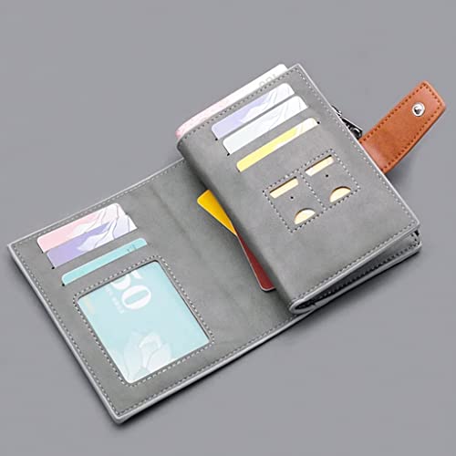 Wallet Women's Leather Wallet Mini Portable Card Holder Buckle Design Coin Purses Multifunctional Unisex Coins Pocket Tear-Resistant,Grey,14