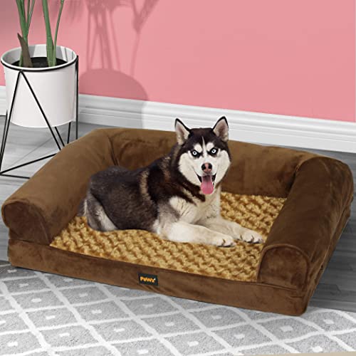 PaWz Pet Bed Sofa Dog Bedding Soft Warm Mattress Cushion Pillow Mat Plush L, Large Orthopedic Dog Beds, Memory Foam Neck Support Couch for Medium Large Dogs with Removable Washable Cover Brown