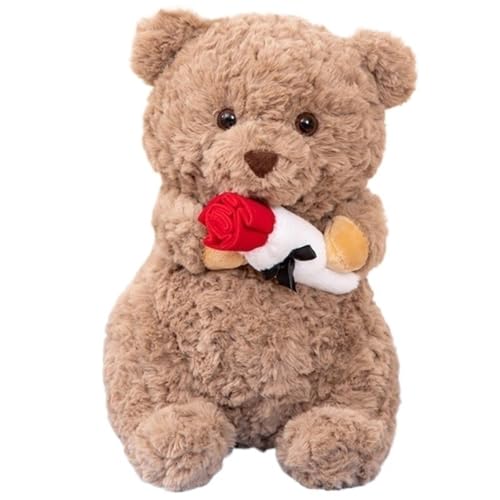 KUKUShining Oso Peluche, Lindo Oso con Rosa Regalo Cumpleaños for Novia(25cm/9.8in)