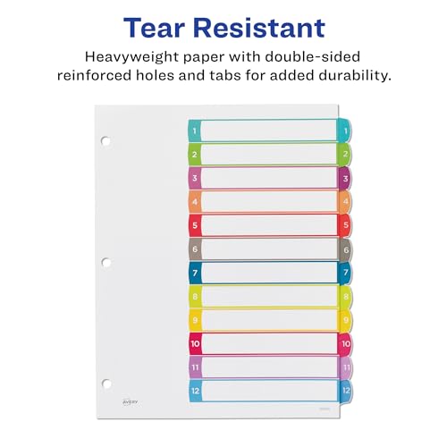 Avery 11843 12 Tab Dividers For 3 Ring Binders, Customizable Table Of Contents, Multicolor Tabs, 1 Set thumb #3