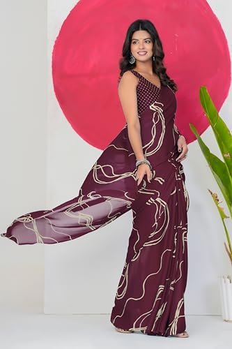 Image of MIRCHI FASHION Saree for Woman Chiffon Georgette Geometric Printed | Lightweight Farewell and Women's Office Sari with Blouse Piece