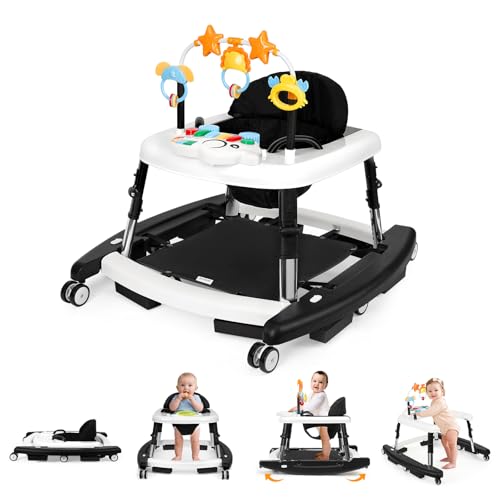 Wolfcode 5-in-1 Music and Lights Baby Walker Foldable with 5 Adjustable Heights, Baby Walker with...