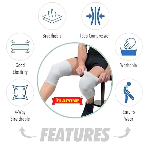Image of CLAPONE Knee Warmers, Long Cotton Knee Sleeves - For Women, Men, Circulation Improvement and Joint Pain Relief for Arthritis Knees, Knitted Binchotan Yarn, Thick, One Pair (Gray, L)