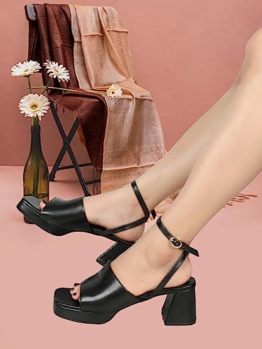Image of ELLE Women's Block Heels Sandal with Ankle Strap