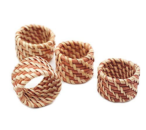 AILINDA Lot de 4 ronds de serviette en rotin 100 % naturel pour Nouvel An, dîners, mariages, vacances, décoration de table à manger Marron Cover