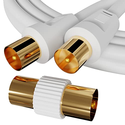 ConnectingU Twin Pack of White 0.5m TV Aerial Cables Male to Male with Female to Female Couplers - Image 2