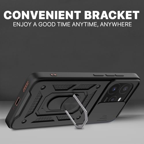 Image of Outlouders Back Cover for Realme GT 7 Pro 5G | D10 Tough Armor 360 Protection Case with Sliding Camera Shield & Ring Holder Stand Bumper Case (Black)