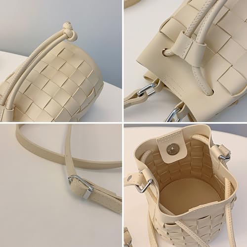 Extolove BUCKET PURSES For Women, Mini Leather Woven Bucket Bag Drawstring Purse Hobo Crossbody Bucket Handbags thumb #4